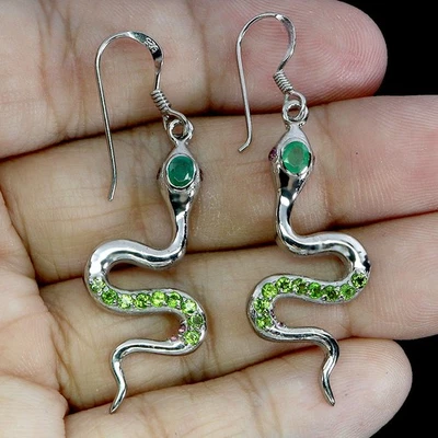 Pendientes de plata de ley 925 ovalados esmeralda rodolita granate piedras preciosas joyería Foto 1 de 4