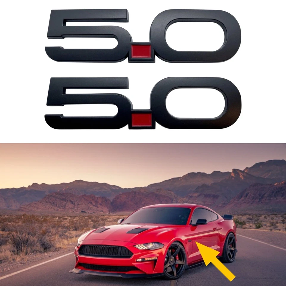 Insignias de puerta 5.0 emblema negro y rojo para Mustang GT 2015-2022 - Juego negro rojo Foto 1 de 4