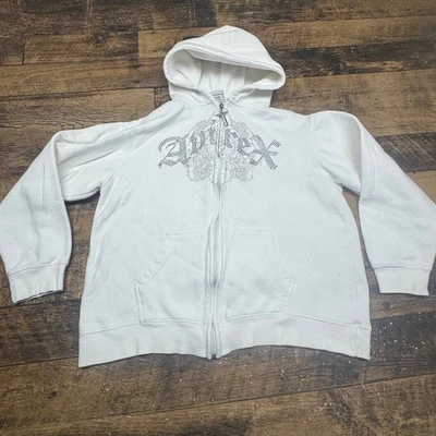 Moletom com capuz Avirex feminino branco strass com zíper tamanho XL - Imagem 1 de 4