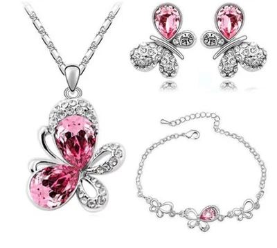 Collana Orecchini Bracciale Farfalla Cristal Donna Argento Swarovski Idea Regalo - Immagine 1 di 4