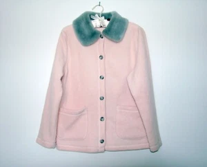 Crazy Horse Pink Fleece Jacket, Gray Fur Collar Women’s Med, Liz Claiborne - Picture 1 of 5