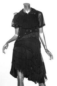 Vestido MARC JACOBS Negro Mangas Cortas Niveles Hasta la Rodilla Plisado Nuevo con Etiquetas $2900 4 s - Imagen 1 de 5