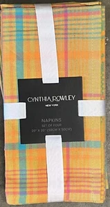 Cynthia Rowley Orange Blue Tartan Plaid Cotton Cloth Napkins Set Of 4￼ - Picture 1 of 1