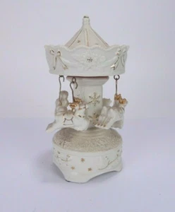 Vintage Christmas Winter Carousel Reindeer/Santa Music Box Bisque *See Video* - Picture 1 of 6