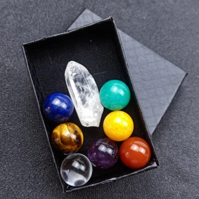 7 Chakra Steine Set Ball Kugel Reiki Kristall Taschensteine Mit Box Weihnachten - Bild 1 von 4