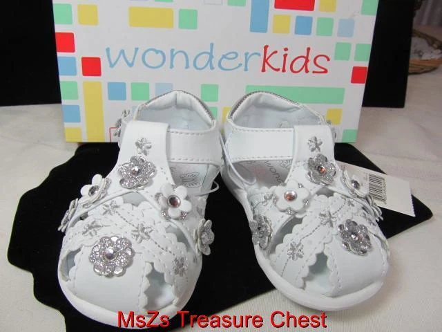 Zapatos de bebé WONDERKIDS blancos "Betsy" con destellos, talla 2M * Nuevos en caja con etiquetas * Foto 1 de 4