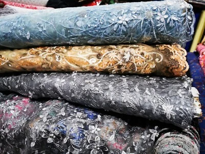 NEW*designer net lace beautiful bead heavy embroidery floral design fabric 52"w