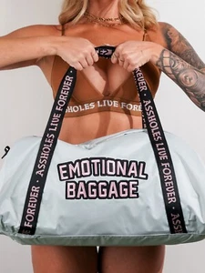 ASSHOLES*S LIVE FOREVER - Emotional Baggage Tote Duffle Bag - Light Grey - Picture 1 of 4