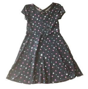SO Youth Girls Dress Size S Small 7 8 Black Hearts Pink Silver Blue Dress VGUC - Picture 1 of 10
