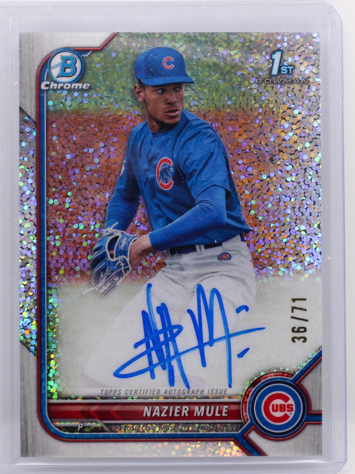 2022 Bowman Draft Chrome Nazier Mule 1st Sparkle Refractor Auto /71 Cubs CDA-NME