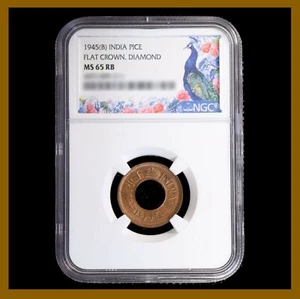 British India 1 Pice, 1945 (B) NGC MS 65 RB Flat Crown Diamond 4431489-205 - Picture 1 of 2