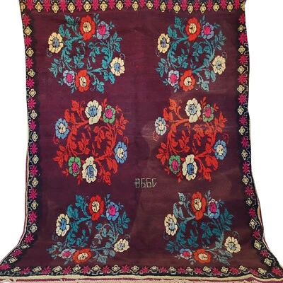 Regal Vintage Berber Elegance – Handwoven Floral Masterpiece in Maroon Carpet - Image 1 of 4