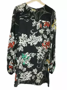 100% SILK RACHEL ROY Beautiful Black and Floral Dress Women's 12. Long Sleeve. - Picture 1 of 11