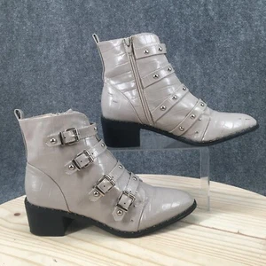 Catherine Boots Womens 10 Shandy Ankle Bootie Gray Buckle Studded Block Heels - Picture 1 of 17