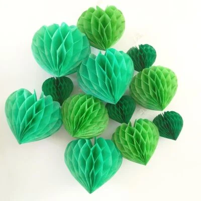 Corazones de panal de tejido verde 12 piezas decoraciones de fiesta de boda de San Valentín Foto 1 de 4