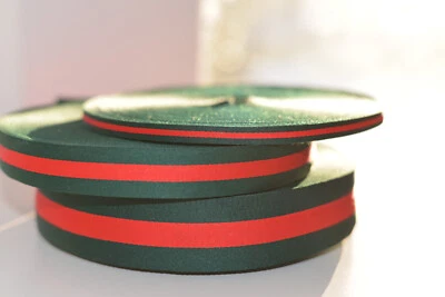 2 yards Gucci inspired green and red striped woven ribbon DIY - Premium Quality - Image 1 of 2
