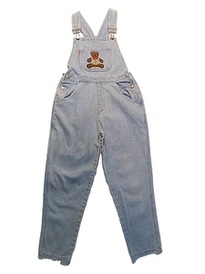 VTG Girls Bib Overalls Denim D’Mode Classix Teddy Bear Embroidered Large A203 - Picture 1 of 5