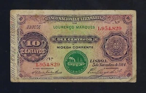 Portugal Mozambique 10 Centavos 1914 P-53 VF SEAL TIPE II LISBOA RARE - Picture 1 of 2