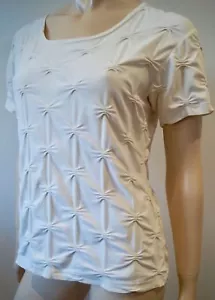 ANNE FONTAINE Cream Textured Fabric Round Neck Short Sleeve T-Shirt Top 3; M/L - Picture 1 of 10