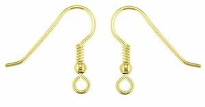 1 x pair 375 9ct Yellow Gold Twist Hook Ear Wires Bead Earring Fasteners Crafts - Picture 1 of 3
