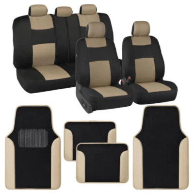 Juego completo de fundas de asiento de coche BDK PolyPro negro/beige con piso de alfombra a juego... Foto 1 de 4