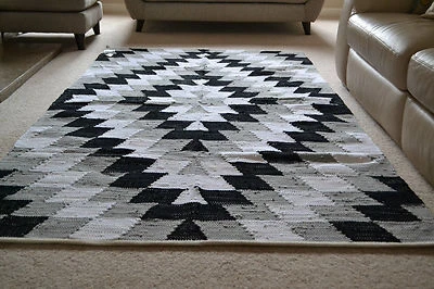 Diamond Cotton Rug Soft Black White Grey Hand Made Woven Harlequin 120cm x 180cm - Image 1 of 4