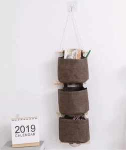3 stuck Hängende Aufbewahrungstasche aus Jute – Wandtasche mit Holzstab  - Bild 1 von 11