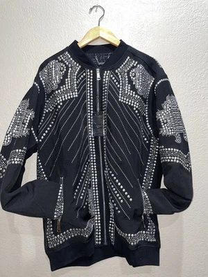 Barabas 男式黑色银色水钻轰炸机夹克 3XL 全新带标签 MSRP $495 设计师 — 第 1/4 张图片