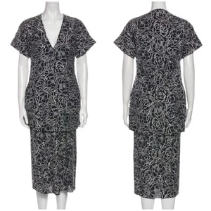 DYVNA NWT V-Neck Tunic Floral Printed Midi Dress Size M Black White Embroidered - Picture 1 of 13