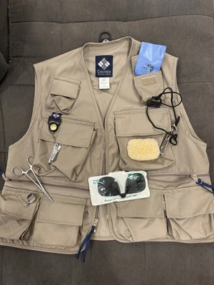 Chaleco Columbia De Colección Para Hombres Mediano Años 80 Pesca con Mosca Bolsillos Utilitarios Caza Senderismo Foto 1 de 4