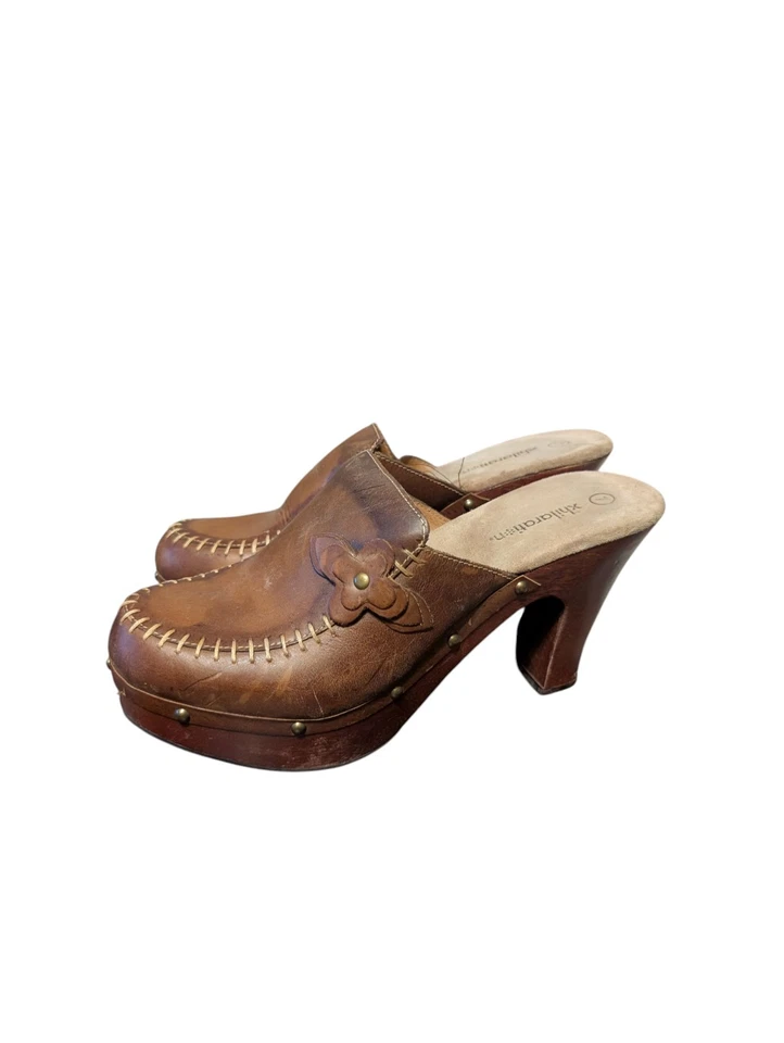 Vintage Y2K 90s Chunky Xhilaration Platform Brown leather mule clogs heel 7 - Image 1 of 4