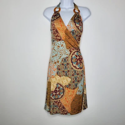 Batom Feminino Patchwork Halter Neck Vestido Surplice Tamanho M Boho Hippie Y2K - Imagem 1 de 4