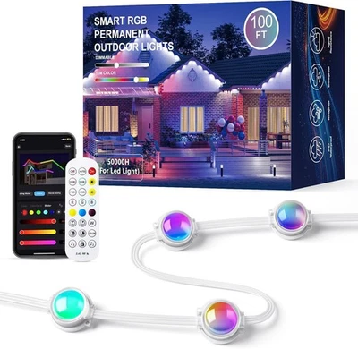 Permanent Outdoor Lights for House 100FT RGB+IC Smart Eave Lights with DIY Color - Image 1 of 4