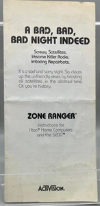 Zone Ranger: A Bad Bad Bad Night Indeed (Atari 5200, 1984) manual SOLO - Imagen 1 de 2