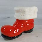 Vintage 7 x 5" Ceramic Red Santa Boot w/ Texture Trim Vase Candy Holder Figure