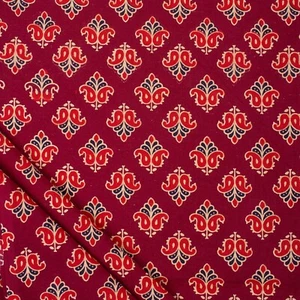 Vestido de Verano Rojo Azul Color Ajrakh Estampado Floral Tela Indio 100% Algodón Claro - Imagen 1 de 5