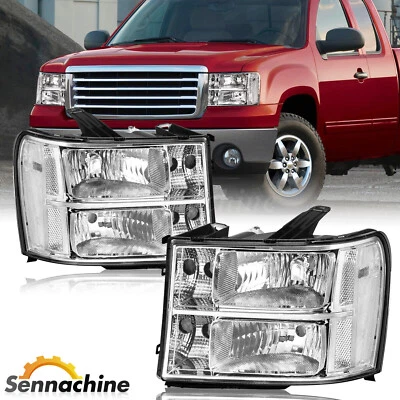 Pair Headlights For 2007-2013 GMC Sierra 1500 2500HD 3500HD Chrome Headlamps L+R - Image 1 of 4