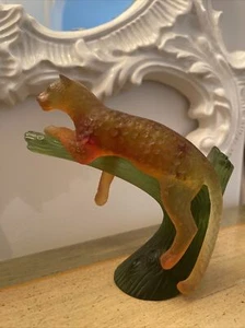 Daum France Pate De Verre Panther Leopard On Tree Branch - Amber Shade - Picture 1 of 10