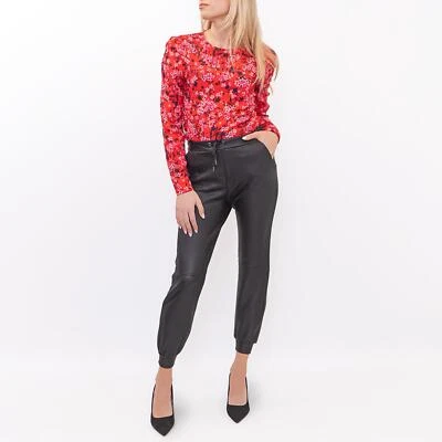 Womens Wet Look Trouser PU PVC Black Faux Leather Joggers Cuffed Size 14  - Image 1 of 4