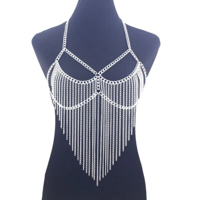 Collar de cadena corporal para mujer Rave Punk Bralette Club Pecho Arnés Cuerpo Joyería Foto 1 de 4