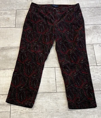 Talbots Paisley Corduroy Curvy Fit Pants 16P Black Burgundy Y2K Old Money Preppy - Image 1 of 4