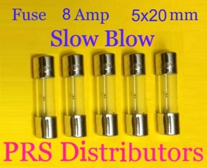 Fuse 8A 250V 5X20mm SLOW BLOW Glass Fuse 8 Amp 250 Volt 5 pieces USA SELLER - Picture 1 of 3