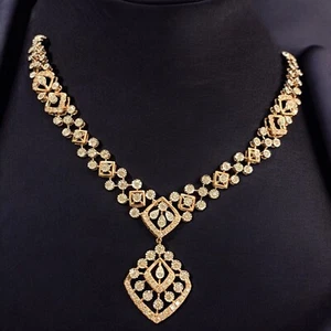 Pave 3.71 Cts Round Brilliant Cut Natural Diamonds Bridal Necklace 14K Rose Gold - Picture 1 of 14