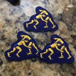 3 wrestling lettering jacket patches blue and yellow varsity club patches - Picture 1 of 3