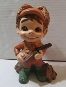 Vintage 1987 Atlantic Mold Ceramic Smiley Hand Painted Hunter Figure Dog Cabin   - Picture 1 of 7