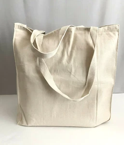 Khaki Beige Grocery Embroidery Reusable Tote Bag Cotton Twill Over the Shoulder - Picture 1 of 2