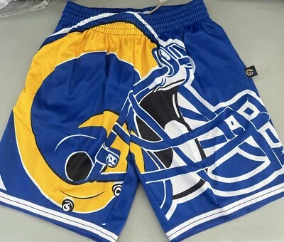 Pantalones Cortos Para Hombre Mitchell & Ness Azul/Amarillo NFL Los Angeles Rams Cara Grande Medianos Foto 1 de 4