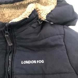 LONDON FOG Removable Hooded Puffer Parka Zip Navy Blue Sherpa Jacket Sz S 4 - Picture 1 of 12