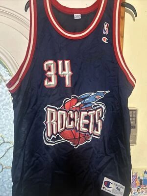 Vintage Champion NBA Houston Rockets Hakeem Olajuwon 34 Jersey XL 48 Basketball - Image 1 of 3