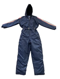 Vintage UPC Snowmobile Suit Youth Sz XL Hooded Navy Hooded Stripe Ski Snow Suit - Picture 1 of 12